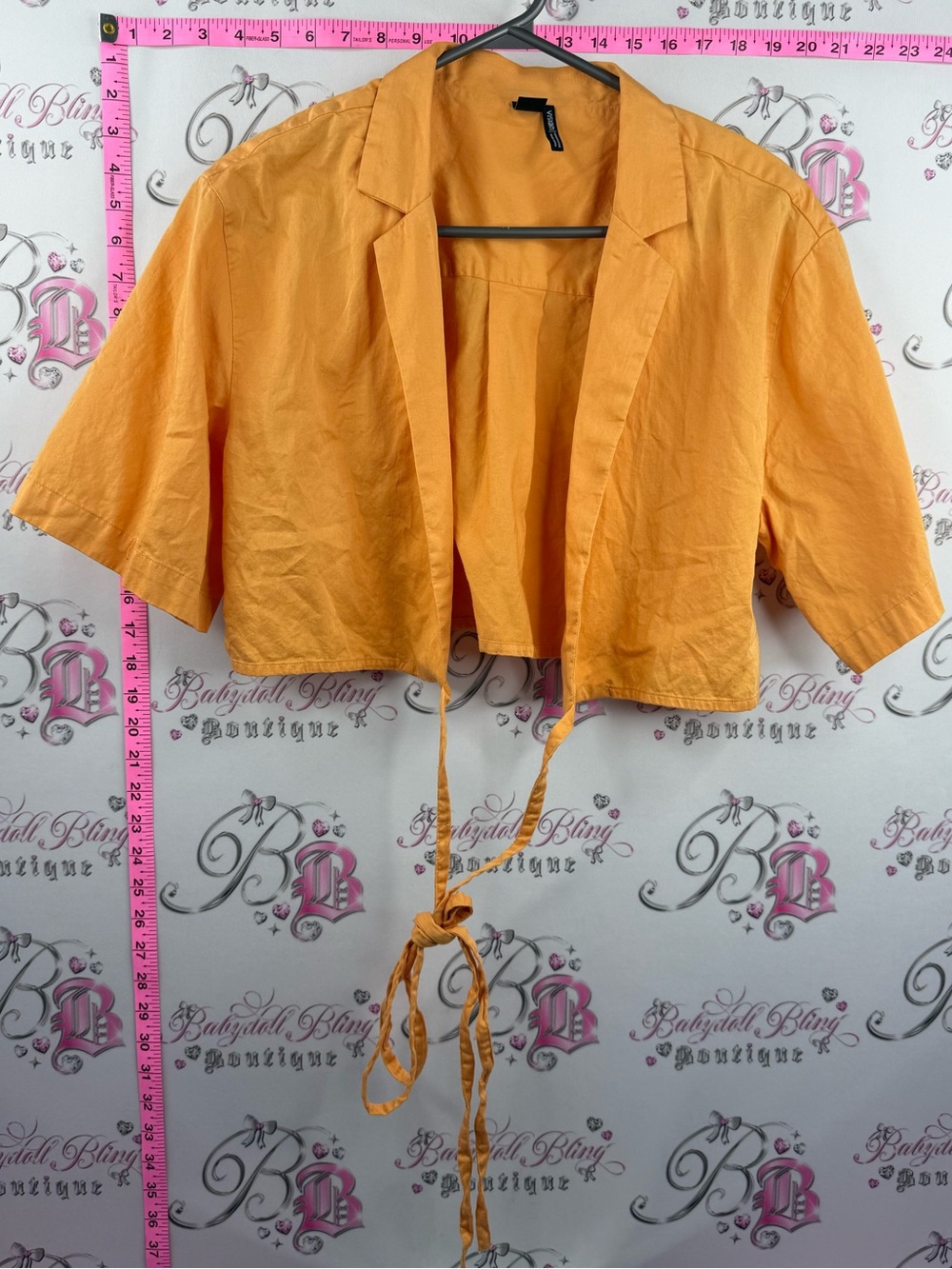 Simons ICONE shirt Cropped Tie-Front Blazer Jacket - Orange